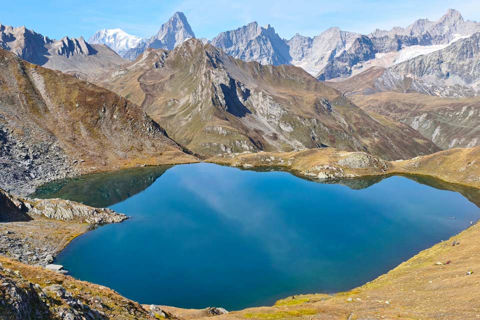 il lago con la vista sul Monte Bianco